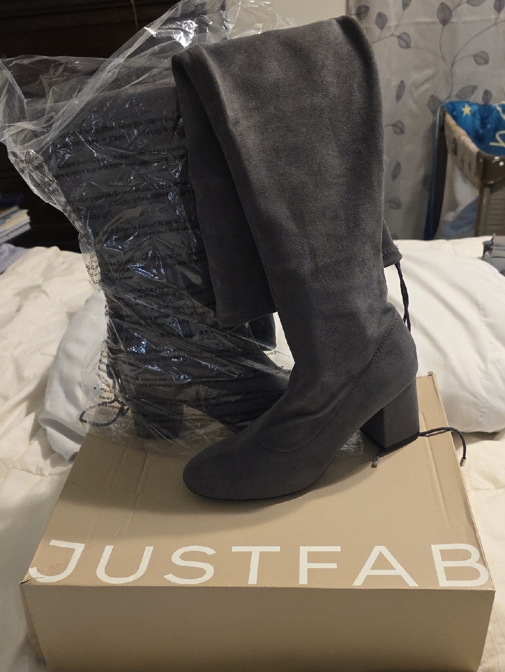 JustFab Gray Over-the-Knee Block Heel Boots